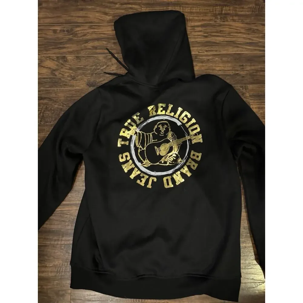 True Religion Men's XL Full Zip Gold Foil Buddha Hoodie Sweatshirt NWT $119